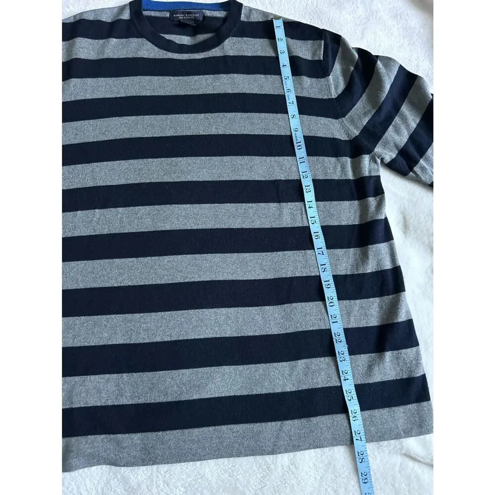 Banana Republic Luxury Blend Navy & Gray Striped Sweater Cashmere Silk XL Mens